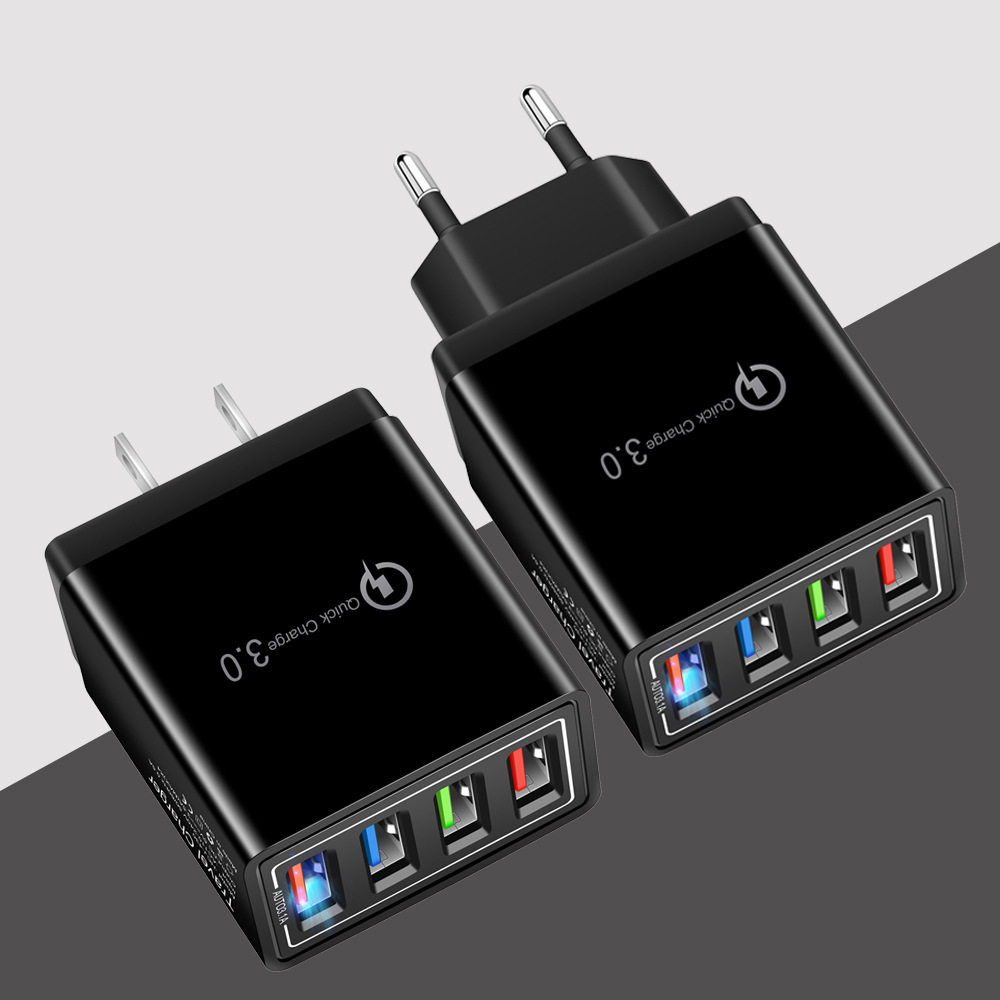 [CJSJSJSJ01014-UK-Full black-Q1pc] QC 3.0 4-Port USB Wall Charger
